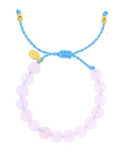 Roxy Brass Yellow Flat Beads Rose Quartz Beads Adjustable Bracelet In Pink