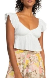 Roxy Brisa Flutter Sleeve Crop Top In Egret