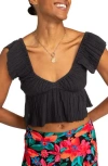 Roxy Brisa Flutter Sleeve Crop Top In Phantom
