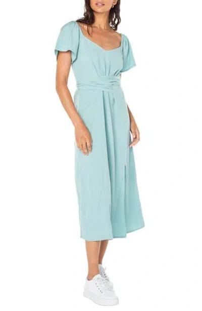 Roxy Bungalow Bliss Tie Back Midi Dress In Aquifer Solid