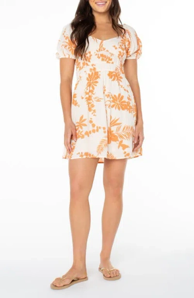 Roxy Camellia Floral Crinkled Gauze Minidress In Orange