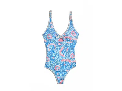 Roxy Cascais One-piece (big Kid) Girl's Swimsuits One Piece Silver Lake Blue : 12 Big Kid, Elastane/polye