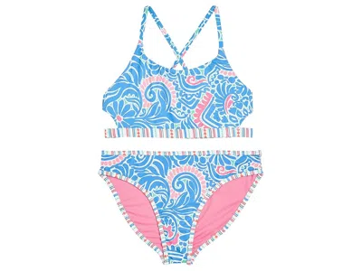 Roxy Cascais Reversible Bikini Set (big Kid) Girl's Swimwear Sets Silver Lake Blue : 14 Big Kid, Elastane