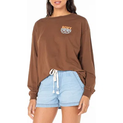 Roxy Chasing Sunsets Cotton Graphic T-shirt In Brown
