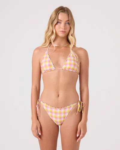 Roxy Check Me Out Mini Tiki Triangle With Ruffle Edge Bikini Top In Multi
