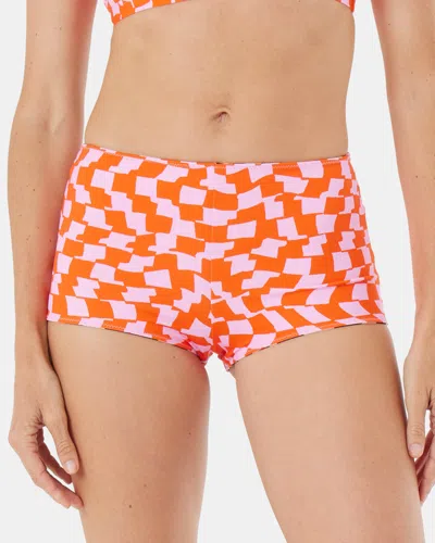 Roxy Checked Out Reversible Shortie Bikini Bottom In Orange