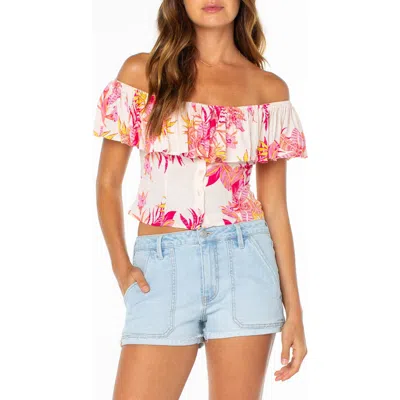 Roxy Clear Sky Botanical Off The Shoulder Button-up Top In Multi