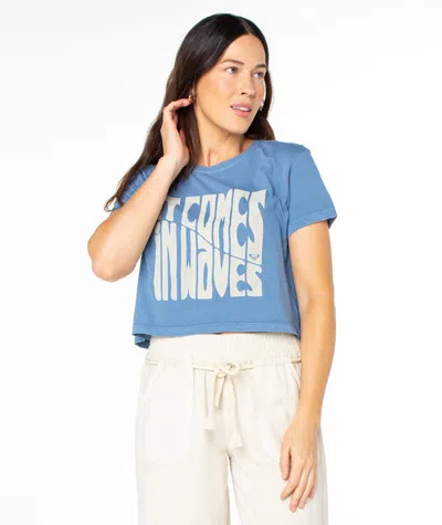 Roxy Comes In Waves Cropped Boxy Tee In Blue