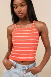 Roxy Cool Sunsetz Red Orange Striped Ribbed Tank Top In Red Orange