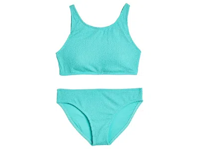 Roxy Crinkle Texture Bikini Set (big Kid) Girl's Swimwear Sets Blue Radiance : 8 Big Kid, Elastane/polyes