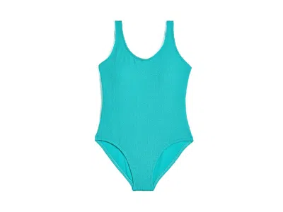 Roxy Crinkle Texture One-piece (big Kid) Girl's Swimsuits One Piece Blue Radiance : 14 Big Kids, Elastane
