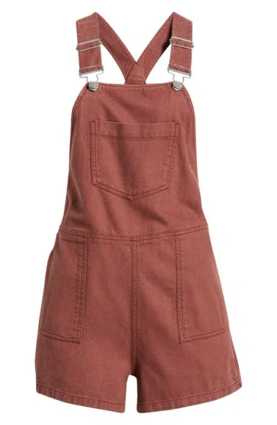 Roxy Crystal Cotton Twill Short Overalls In Fudge Sickle