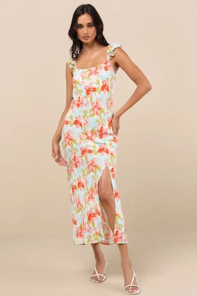 Roxy Daydreamer Blue Multi Tropical Print Midi Dress