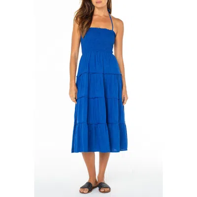 Roxy Ellie Smocked Midi Sundress In Blue