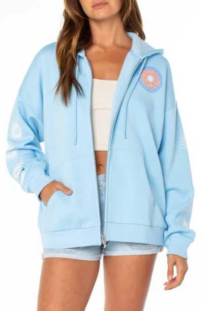 Roxy Evening Lineup Full Zip Fleece Graphic Hoodie In Blue