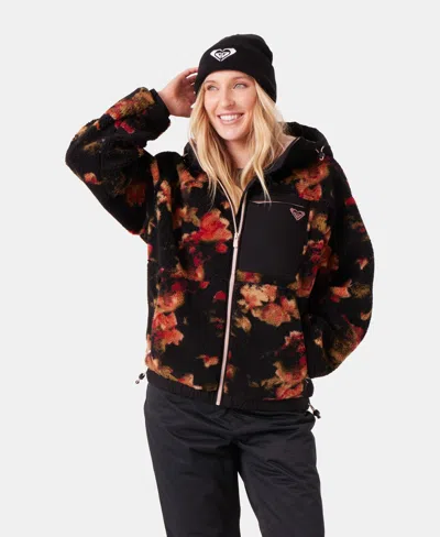 Roxy Everest Hooded Sherpa Jacket In Black