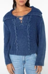 Roxy Fair Winds Cotton Lace-up Sweater In Blue
