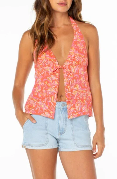 Roxy Fairweather Split Front Halter Top In Orange