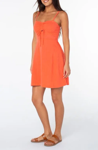 Roxy Fling Smocked Keyhole Cotton Mini Sundress In Orange