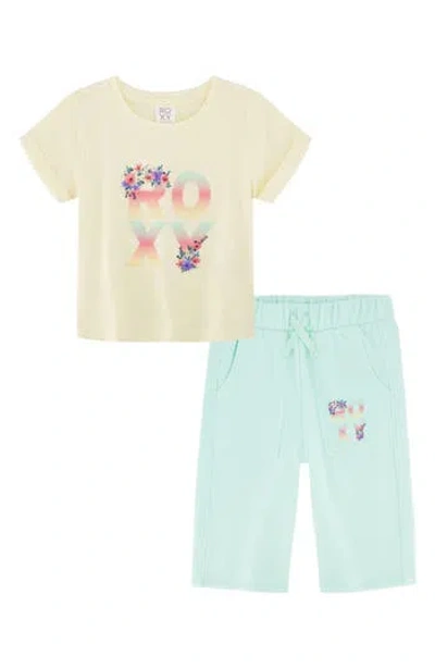 Roxy Babies'  Floral Logo Graphic T-shirt & Pants Set In Yellow