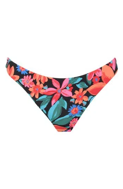 Roxy Floral Tanga Bikini Bottoms In Anthracite