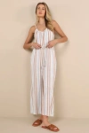 Roxy Gale Ivory Striped Linen Wide-leg Jumpsuit In Ivory