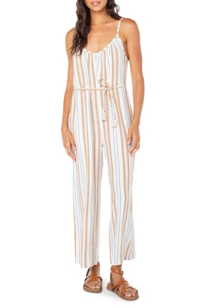 Roxy Gale Stripe Linen Blend Jumpsuit In White