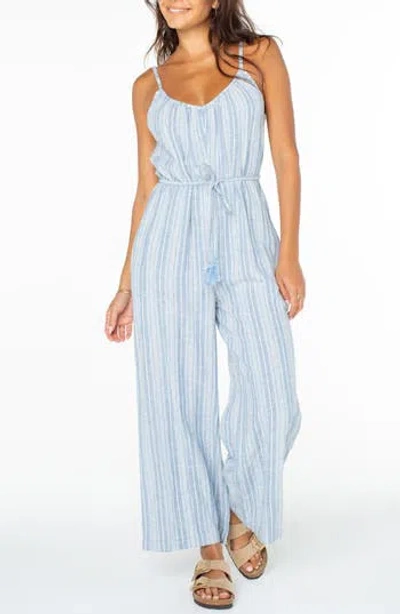 Roxy Gale Stripe Linen Blend Jumpsuit In Riviera