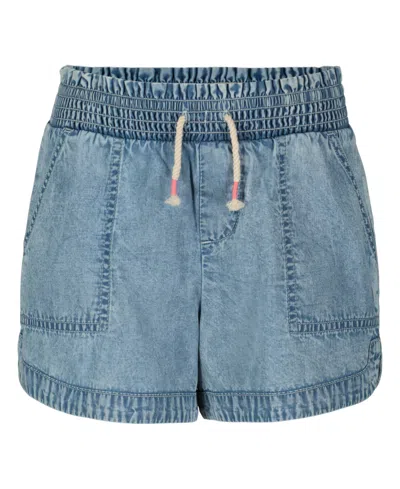 Roxy Kids' Girls' 7-16 Smocked Elastic Waistband Denim Shorts In Blue