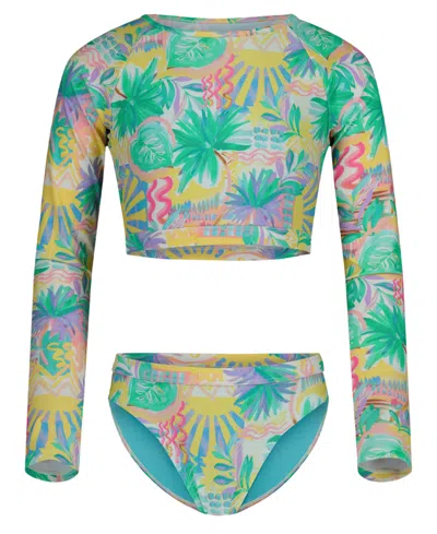 Roxy Girls' 7-16 Swimsuit Printed Rash Guard And Bottom, 2-piece Set In Multi