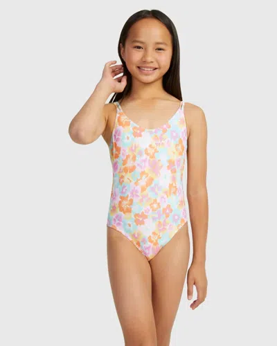 Roxy Kids' Girls Floraya One Piece Floral Swimsuit In Autumn Sunset In Multi