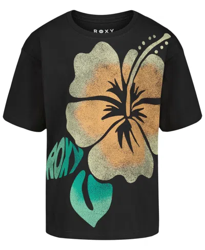 Roxy Girls' Hibiscus Oversized Tee In Black