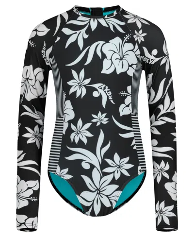 Roxy Girls' Oversized Floral Onesie Swimsuit In Black
