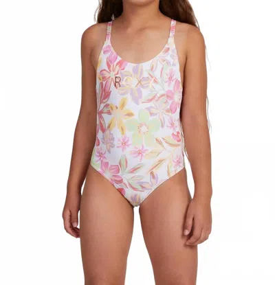 Roxy Kids' Girls Tropical Time One-piece Swimsuit In Bright White Bayside Blooms