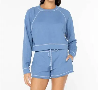 Roxy Golden Hour Crew Neck Top In Captains Blue Solid