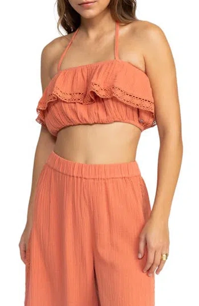 Roxy Golden Tropic Halter Crop Top In Apricot Brandy