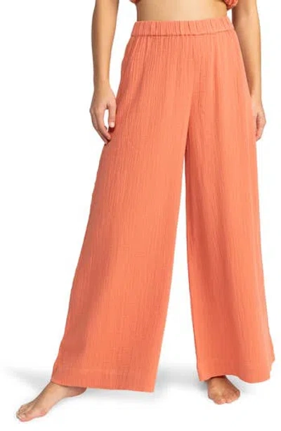 Roxy Golden Tropic Wide Leg Pants In Apricot Brandy