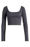 Roxy Good Keepsake Long Sleeve Crop Top In Phantom