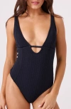 Roxy Haleiwa Plunge One-piece Swimsuit In Blue