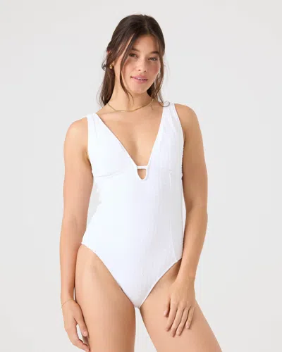 Roxy Haleiwa Plunge One Piece Swimsuit In White