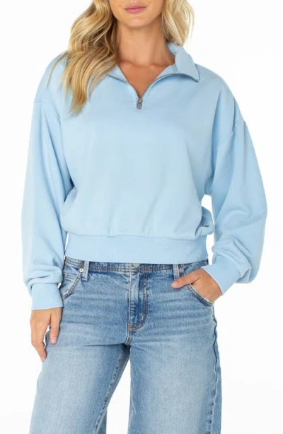 Roxy Half Moon Cotton Blend Quarter Zip Pullover In Blue