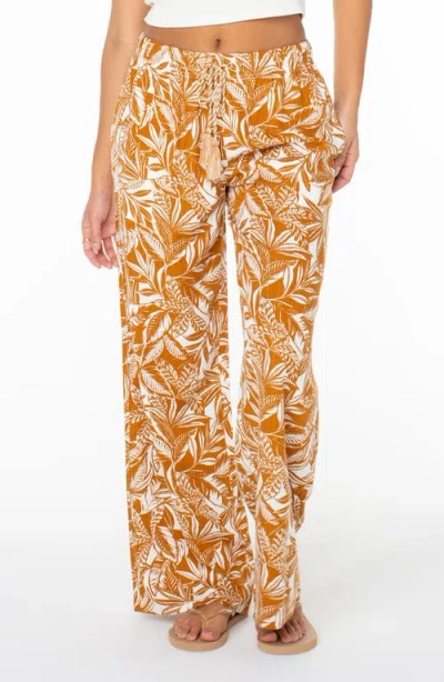 Roxy Hana Tropical Print Drawstring Pants In Brown