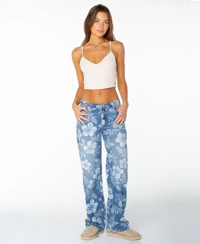Roxy Haven Flora Pant In Flora Fade Print Denim Wash