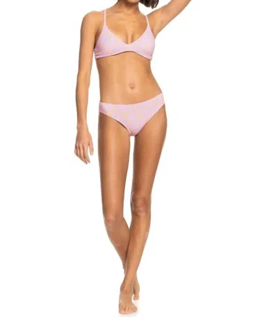 Roxy Hawaiian Heat High Leg Cheeky Bikini Bottom In Lilac Orange In Pink