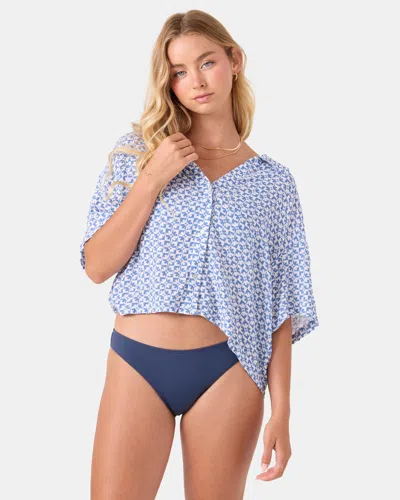 Roxy Hazy Dazy Cropped Button Up Cover Up In Blue