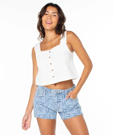 Roxy Hazy Hyacinth Lace Trim Pintuck Crop Cotton Top In Blue