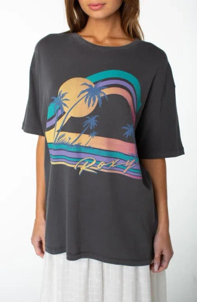 Roxy Heatwave Oversize Cotton Graphic T-shirt In Black
