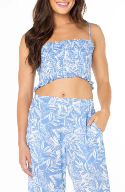 Roxy Hello Sunshine Smocked Crop Top In Blue