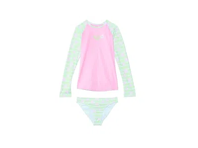 Roxy Hibiline Long Sleeve Rashguard Swimsuit Set (toddler/little Kids/big Kids) Girl's Swimwear Sets Nava In Pink