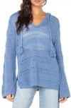 Roxy Hippie Love Open Stitch Hoodie In Infinity Blue